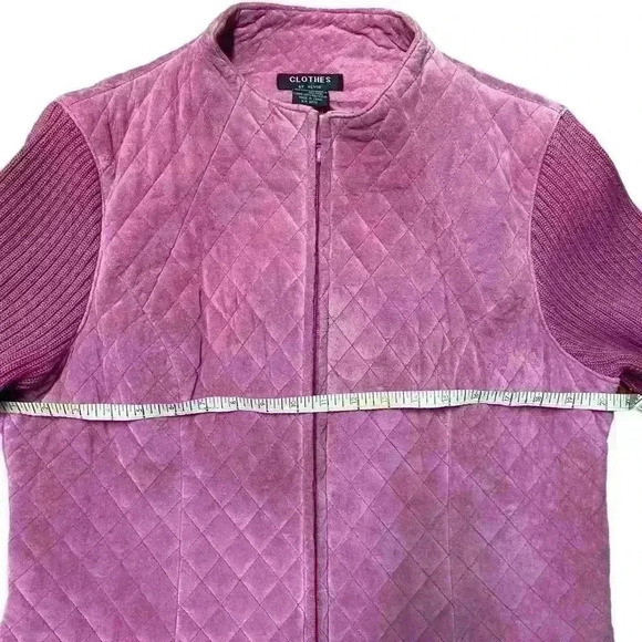 Clothes by Revue Pink/Mauve Quilted Leather Jacket Knit Sleeves. Size 14 - Picture 8 of 10